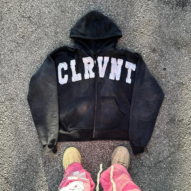 Y2k Harajuku Letter Print Coat Men Women Jacket Zip Hooded Sweatshirt Oversized Long Sleeve Zipper Top Casual Hoodies Streetwear