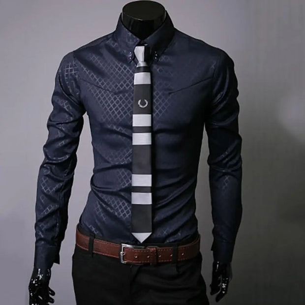 Men Shirt Grid Turn-down Collar Single-breasted Business Male Shirt Luxury Anti-iron Buttons Long Sleeve Men Shirt Autumn Top