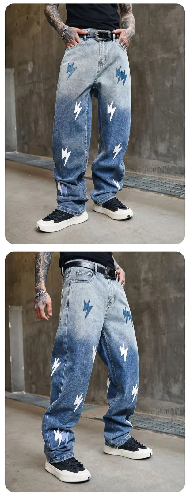 Trousers Straight Man Cowboy Pants with Print Men's Jeans Hip Hop Star Cotton 2025 Trend Stacked 90s Streetwear Y2k Vintage Kpop