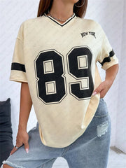 New York Number 89 TShirt For Men Women Striped V-Neck Tee Summer Oversized Harajuku Trend Short Sleeve Streetwear Tops Unisex