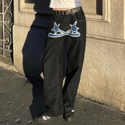 Black Baggy Jeans Women Straight Leg Printed Y2k Pants Female's Harajuku Autumn Clothing