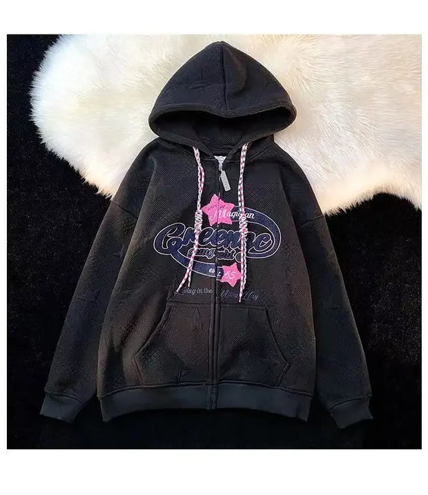 Embroidered Hoodies Y2k Women Streetwear Spring Autumn Knited Jackets Oversized Women Sweatshirt Zip Hoodies Kakazzy Cardigan