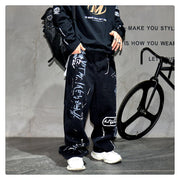 American Hip Hop Baggy Jeans Mens Clothing Streetwear Paint Graffiti Black Skateboard Street Dance Pants Kpop Denim Trousers