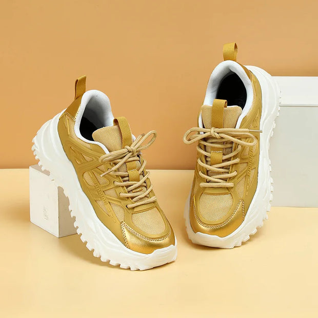 Clunky Sneaker Trend Thick Sole Mesh Surface Breathable Casual Sports Single Shoes Lace-up All Outdoor Fashion Shoes Women