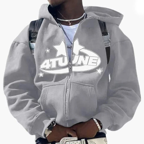 BIG PROMOTION Y2K Autumn and Winter Men's Gothic New Black and White Letter Printing 3D Digital Printing Full Zip Sweater