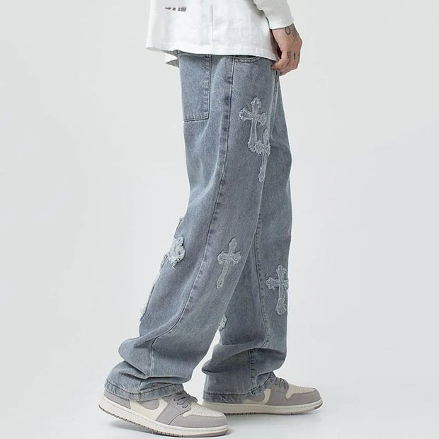 American Harajuku Style Baggy Jeans Y2K Streetwear Striped Denim Pant Men Women Casual Wide Leg Trousers Trendy High Street Pant