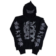 Y2K Rhinestone Cobweb Zip Up Oversized Sweatshirt 2022 Autumn Goth Hoodie Men Women Grunge Hooded Jacket Streetwear Y2K Clothing