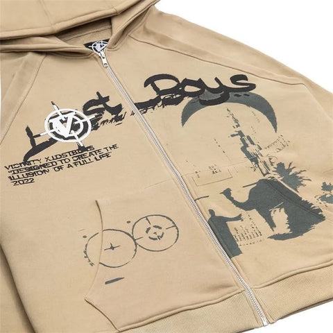 Y2K Rhinestone Cobweb Zip Up Oversized Sweatshirt 2022 Autumn Goth Hoodie Men Women Grunge Hooded Jacket Streetwear Y2K Clothing