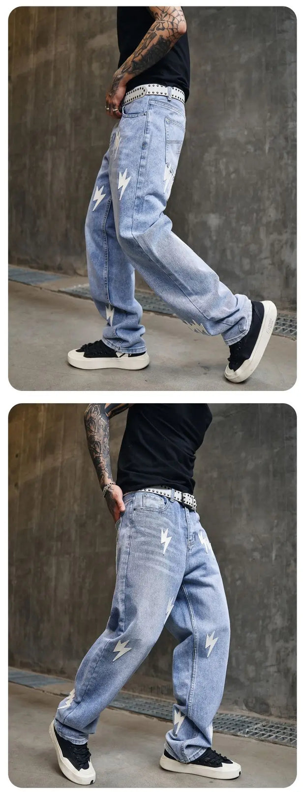 Trousers Straight Man Cowboy Pants with Print Men's Jeans Hip Hop Star Cotton 2025 Trend Stacked 90s Streetwear Y2k Vintage Kpop