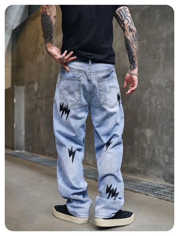 Trousers Straight Man Cowboy Pants with Print Men's Jeans Hip Hop Star Cotton 2025 Trend Stacked 90s Streetwear Y2k Vintage Kpop