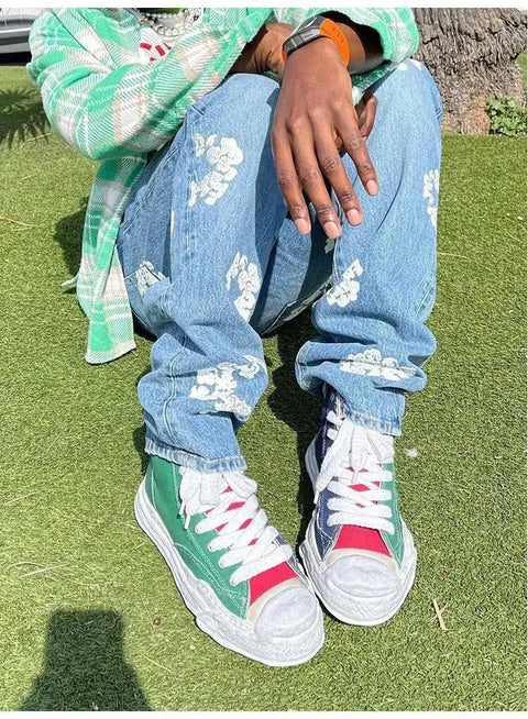 Korean Style Fashionable Embroidery Slim Fit Men's Jeans Casual Versatile Draped Straight Leg Denim Pants From China