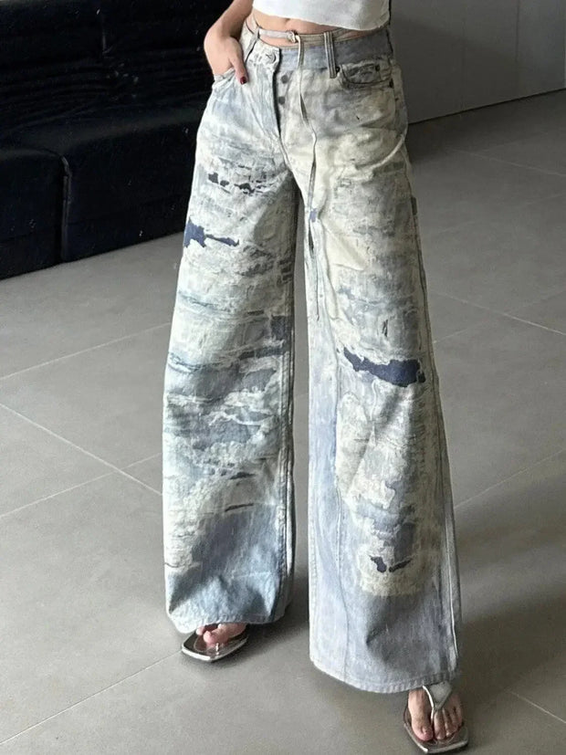 2024 New Camouflage Cargo Pants Jeans Straight Hot Girl Slimming High Waist Loose Mop Wide Leg
