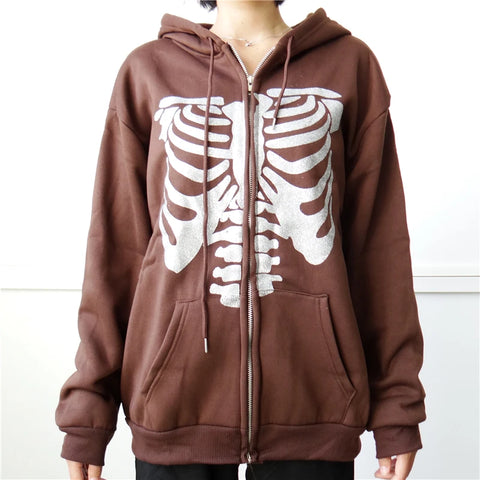 Y2K Rhinestone Cobweb Zip Up Oversized Sweatshirt 2022 Autumn Goth Hoodie Men Women Grunge Hooded Jacket Streetwear Y2K Clothing