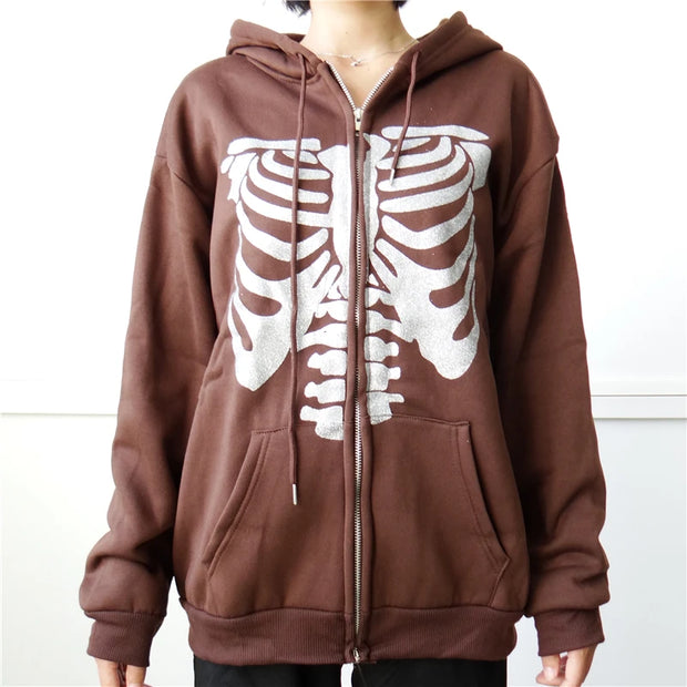 Y2K Rhinestone Cobweb Zip Up Oversized Sweatshirt 2022 Autumn Goth Hoodie Men Women Grunge Hooded Jacket Streetwear Y2K Clothing