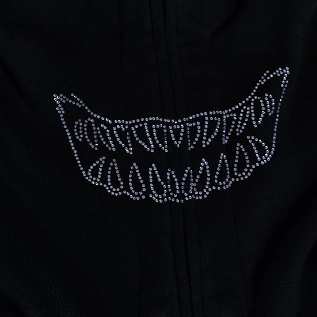 Y2K Rhinestone Cobweb Zip Up Oversized Sweatshirt 2022 Autumn Goth Hoodie Men Women Grunge Hooded Jacket Streetwear Y2K Clothing