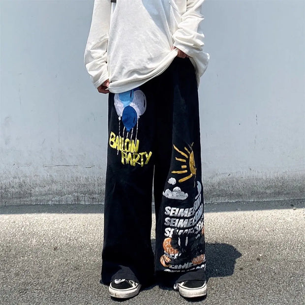 Hip Hop Women Graffiti Y2k Oversized Jeans Spring Autumn Pants Streetwear Fashion Vintage High Waist Wide Leg Casual Trousers