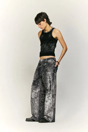 Retro Cashew Flower Digital Print Jeans Y2k Men’s Jeans Men Clothing Distressed Pants