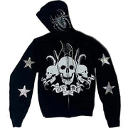 Y2K Rhinestone Cobweb Zip Up Oversized Sweatshirt 2022 Autumn Goth Hoodie Men Women Grunge Hooded Jacket Streetwear Y2K Clothing