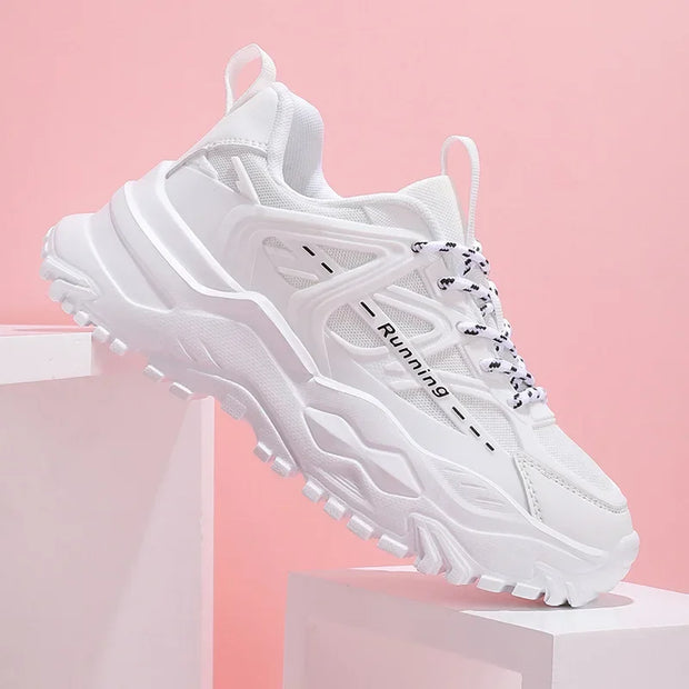 Clunky Sneaker Trend Thick Sole Mesh Surface Breathable Casual Sports Single Shoes Lace-up All Outdoor Fashion Shoes Women