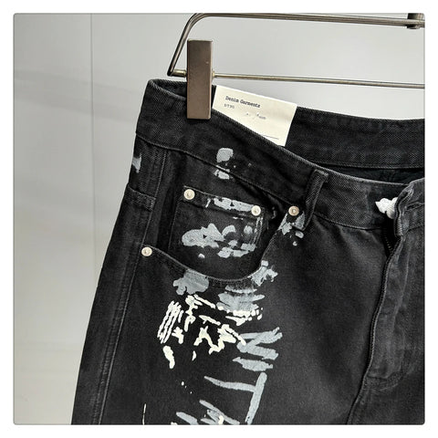 American Hip Hop Baggy Jeans Mens Clothing Streetwear Paint Graffiti Black Skateboard Street Dance Pants Kpop Denim Trousers