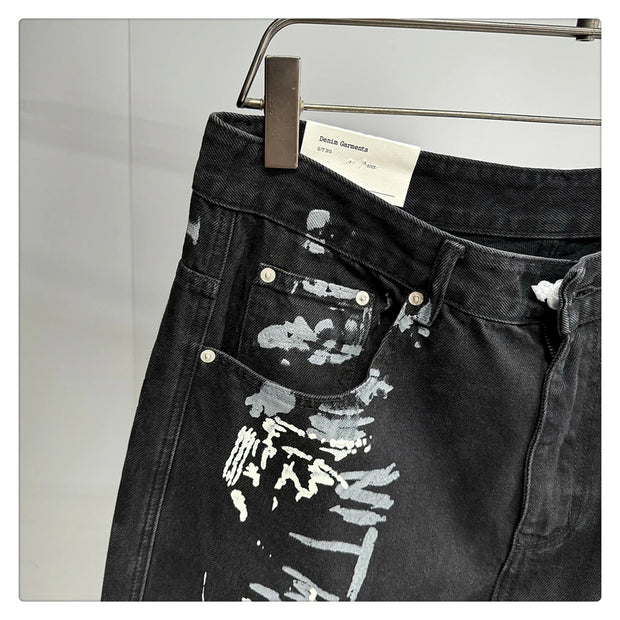 American Hip Hop Baggy Jeans Mens Clothing Streetwear Paint Graffiti Black Skateboard Street Dance Pants Kpop Denim Trousers