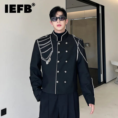 IEFB Elgance Men Jackets Fashion Korean Style Stand Collar Male Clothing Niche Design Darkwear Personality Punk New Top 12Z4328