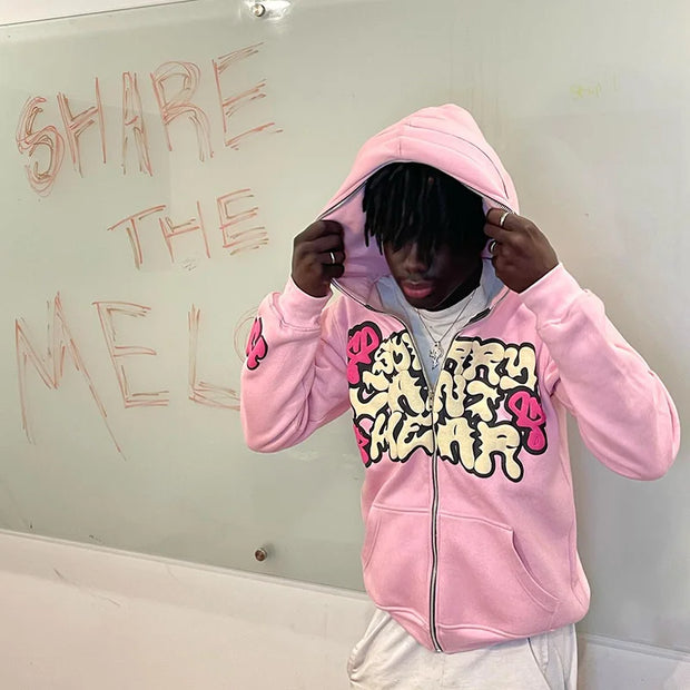 Y2k Harajuku Jacket Letter Print Coat Women Men Jackets Zip Hooded Sweatshirt Oversized Long-sleeved Zipper Top Casual Hoodies