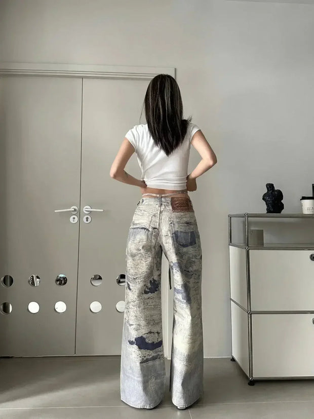 2024 New Camouflage Cargo Pants Jeans Straight Hot Girl Slimming High Waist Loose Mop Wide Leg