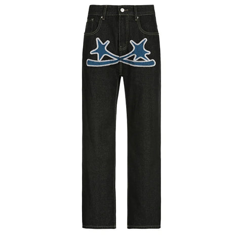 Black Baggy Jeans Women Straight Leg Printed Y2k Pants Female's Harajuku Autumn Clothing
