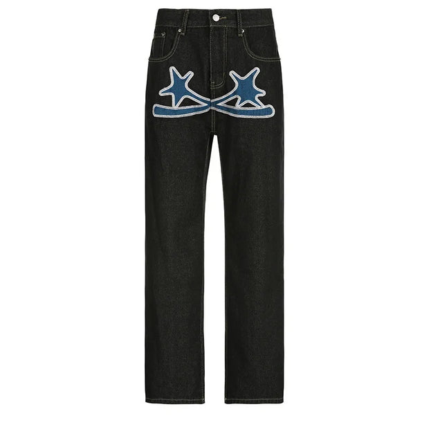 Black Baggy Jeans Women Straight Leg Printed Y2k Pants Female's Harajuku Autumn Clothing