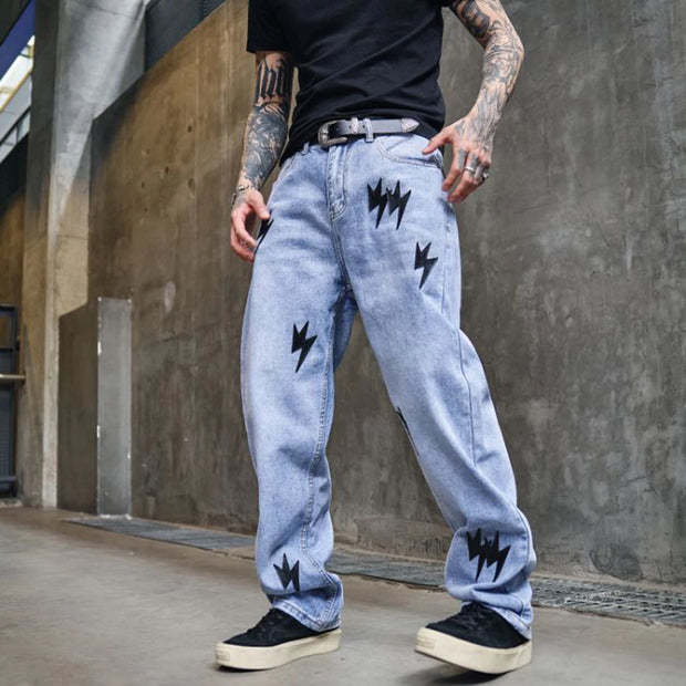 Trousers Straight Man Cowboy Pants with Print Men's Jeans Hip Hop Star Cotton 2025 Trend Stacked 90s Streetwear Y2k Vintage Kpop