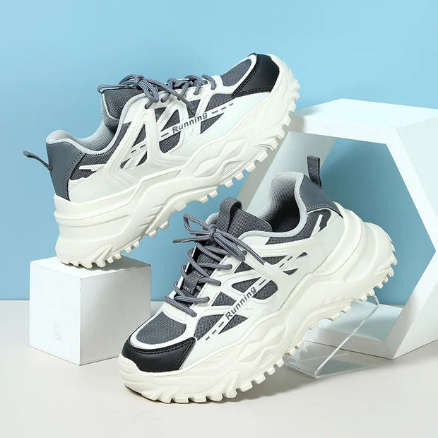 Clunky Sneaker Trend Thick Sole Mesh Surface Breathable Casual Sports Single Shoes Lace-up All Outdoor Fashion Shoes Women