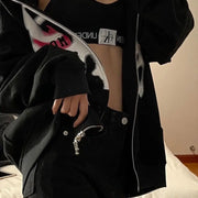 Y2K Rhinestone Cobweb Zip Up Oversized Sweatshirt 2022 Autumn Goth Hoodie Men Women Grunge Hooded Jacket Streetwear Y2K Clothing
