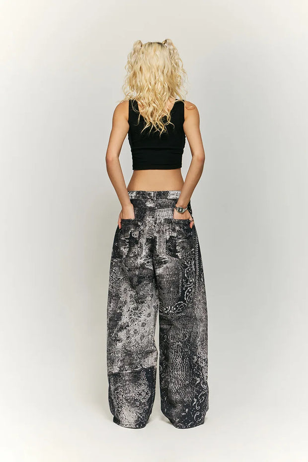 Retro Cashew Flower Digital Print Jeans Y2k Men’s Jeans Men Clothing Distressed Pants