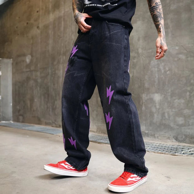 Trousers Straight Man Cowboy Pants with Print Men's Jeans Hip Hop Star Cotton 2025 Trend Stacked 90s Streetwear Y2k Vintage Kpop