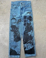 Harajuku Anime Graphic wide leg jeans High Waist Jeans Pants Women new Japanese Style Streetwear Y2K Jeans for Men Wide Trouser
