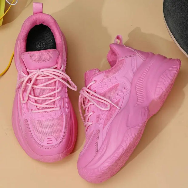 Pink Platform Sneakers Women Thick Sole Korean Chunky Sneakers 2025 Fashion Dad Shoes Woman Spring Height Increasing Sneakers