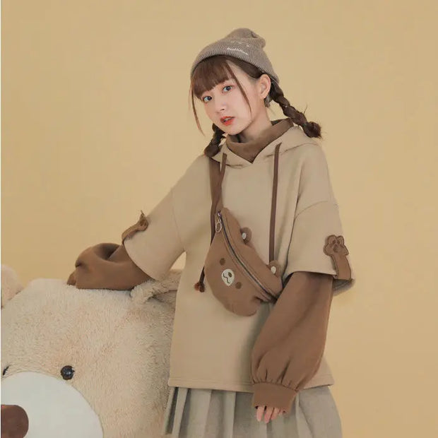 3XL Harajuku Aesthetic Bear Anime Hoodie Women Korean Kawaii Crewneck Long Sleeve Oversize Streetwear Kpop Y2K Winter Cloth Top