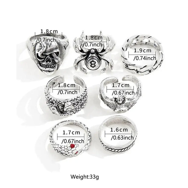 2023 Gothic Skeleton Unisex Ring Set Punk Grunge Butterfly Frog Woman Man Jewelry Hip Hop Party Street Ring Accessories New Gift