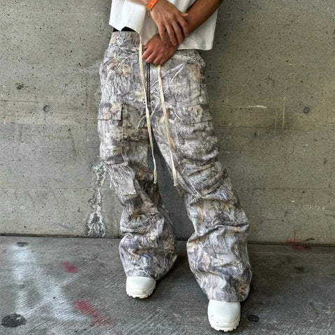 Streetwear Vintage Y2K Cargo Pants Mens Spring Summer Fashionable Multi-pockets Cargo Trousers Men Hip Hop Loose Straight Pants