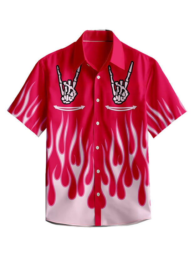 3D Y2k Button Shirt Gothic Pink Skull Print Hawaiian Shirt Men/Women Unisex Shirts Summer Short Sleeve Shirt Streetwear