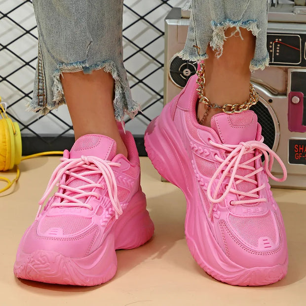 Pink Platform Sneakers Women Thick Sole Korean Chunky Sneakers 2025 Fashion Dad Shoes Woman Spring Height Increasing Sneakers