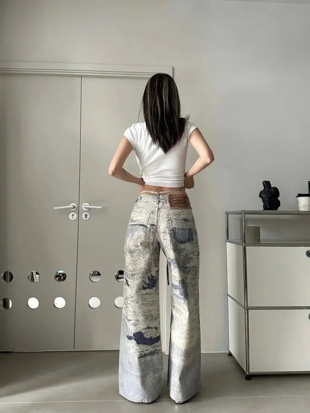 2024 New Camouflage Cargo Pants Jeans Straight Hot Girl Slimming High Waist Loose Mop Wide Leg