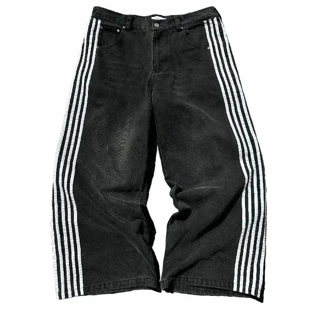 American Harajuku Style Baggy Jeans Y2K Streetwear Striped Denim Pant Men Women Casual Wide Leg Trousers Trendy High Street Pant