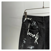American Hip Hop Baggy Jeans Mens Clothing Streetwear Paint Graffiti Black Skateboard Street Dance Pants Kpop Denim Trousers