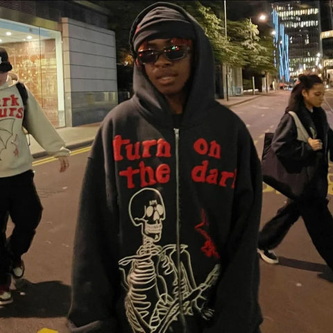 Y2K Rhinestone Cobweb Zip Up Oversized Sweatshirt 2022 Autumn Goth Hoodie Men Women Grunge Hooded Jacket Streetwear Y2K Clothing