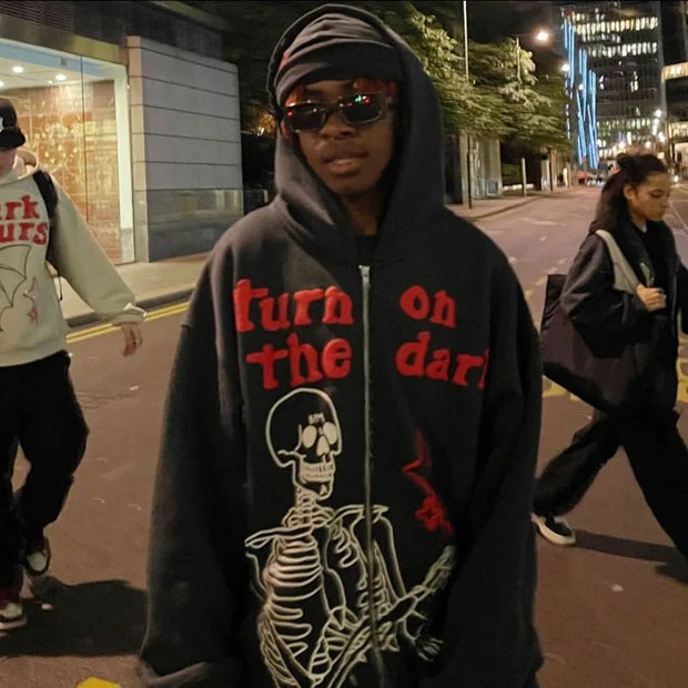 Y2K Rhinestone Cobweb Zip Up Oversized Sweatshirt 2022 Autumn Goth Hoodie Men Women Grunge Hooded Jacket Streetwear Y2K Clothing