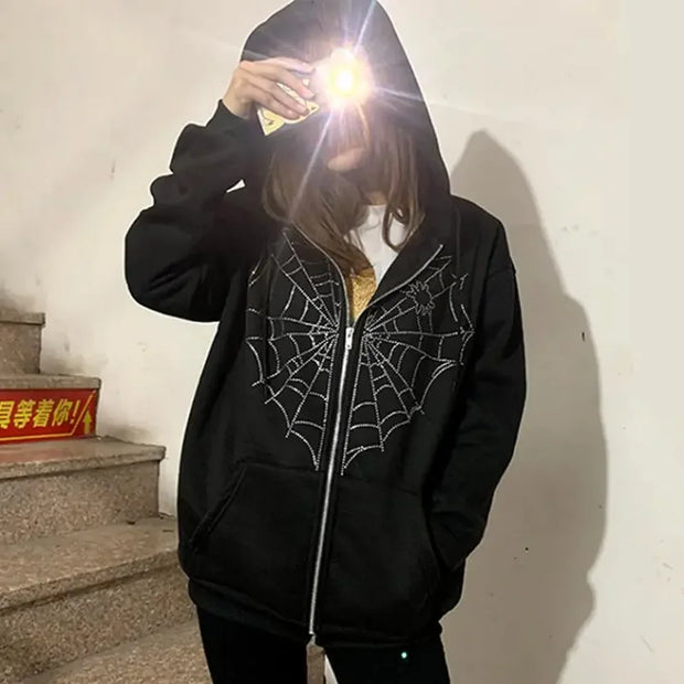 Women's Sweater Gothic Sweater Fashion Y2K Spider Web Hot Diamond Printing Artwork Autumn Winter 2024 Sports Casual Streetwear