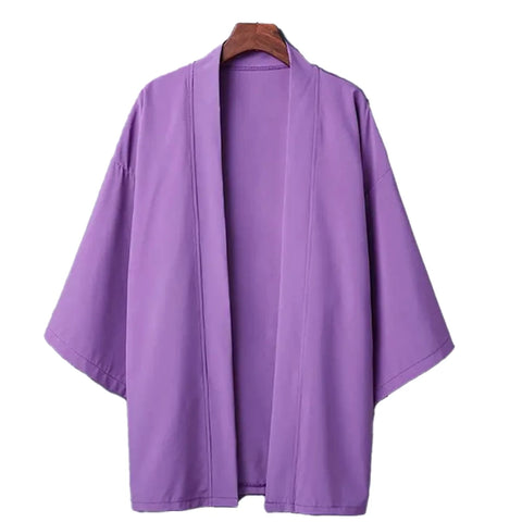 Men's Lightweight Kimono Shirt Seven Sleeve Open Front Cardigan Japanese Style Yukata Bathrobe Samurai Clothing