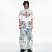 LUZHEN Vintage 3D Printed Jeans Personalized Original Designer Baggy Wide Leg Denim Pants Street High End American Male LZ6276